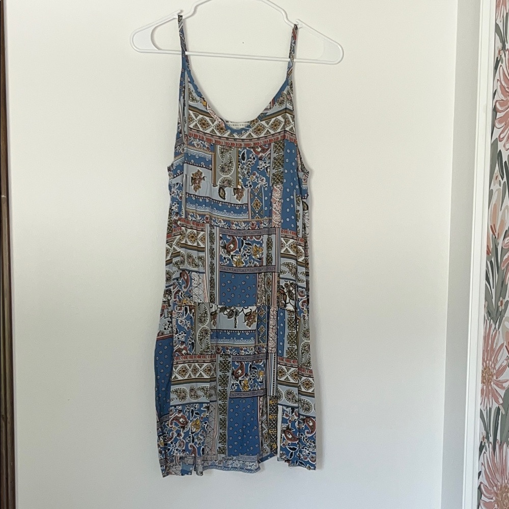 Final Touch Blue and Brown Patterned Mini Dress